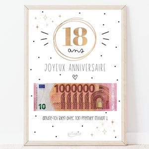 Cadeau 18 ans "ton premier million", cadeau argent, affiche message surprise pour billets à offrir, téléchargement immédiat - À IMPRIMER