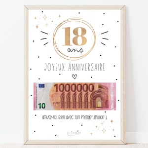 Cadeau 18 ans ton premier million, cadeau argent, affiche message surprise pour billets à offrir, téléchargement immédiat À IMPRIMER 画像 1