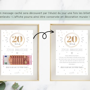 Cadeau 20 ans ton premier million, cadeau argent, affiche message surprise pour billets à offrir, téléchargement immédiat À IMPRIMER image 5