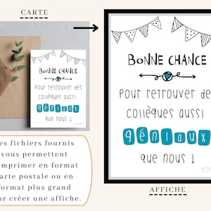 Carte humour pour départ de collègue "bonne chance..." | Carte amitié collègue | Carte au revoir | Téléchargement immédiat | À IMPRIMER image 2
