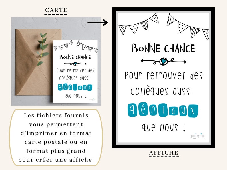 Carte humour pour départ de collègue "bonne chance..." | Carte amitié collègue | Carte au revoir | Téléchargement immédiat | À IMPRIMER image 2
