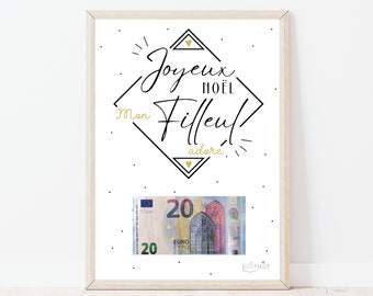 Cadeau de Noël FILLEUL, affiche filleul message surprise pour billets à offrir, affiche billets banque, téléchargement immédiat - À IMPRIMER