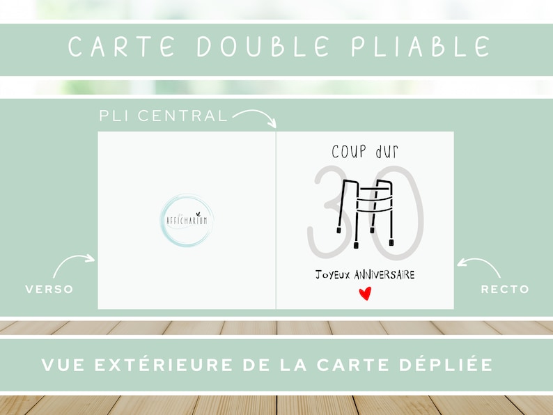 Carte anniversaire 30 ans "coup dur" déambulateur | carte humour anniversaire 30 ans femme / homme | Téléchargement immédiat | À IMPRIMER image 2