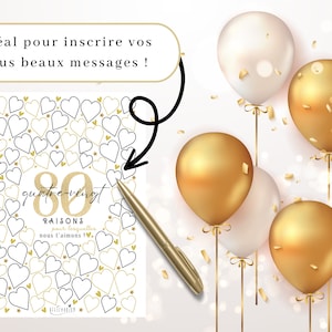 Affiche 80 coeurs à remplir, carte géante à messages anniversaire 80 ans, cadeau 80 ans, décoration fête anniversaire À IMPRIMER image 2