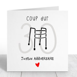 Carte anniversaire 30 ans "coup dur" déambulateur | carte humour anniversaire 30 ans femme / homme | Téléchargement immédiat | À IMPRIMER