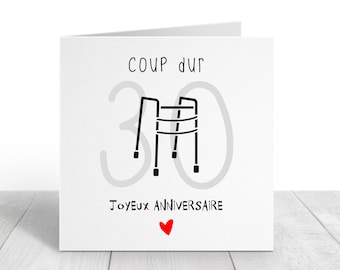 Carte anniversaire 30 ans "coup dur" déambulateur | carte humour anniversaire 30 ans femme / homme | Téléchargement immédiat | À IMPRIMER