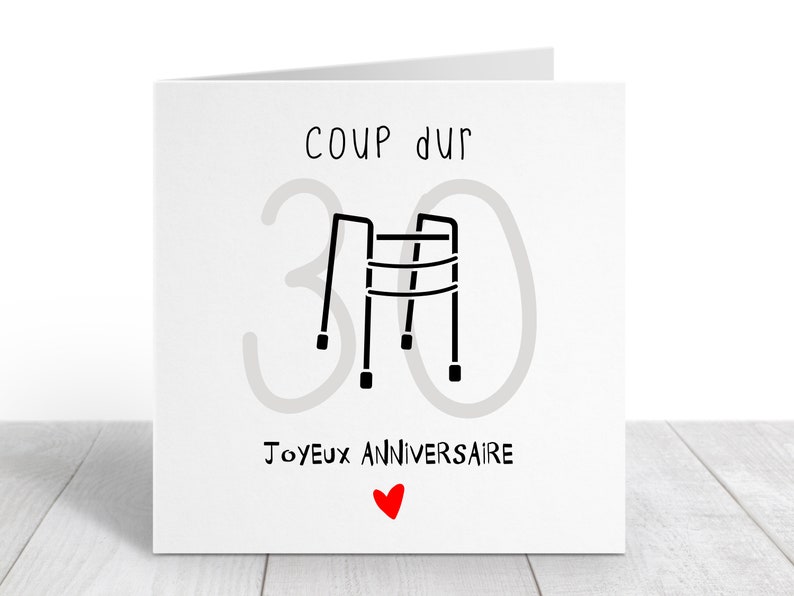 Carte anniversaire 30 ans "coup dur" déambulateur | carte humour anniversaire 30 ans femme / homme | Téléchargement immédiat | À IMPRIMER image 1