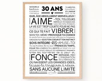 Affiche inspirante et motivante pour anniversaire 30 ans | cadeau 30 ans | affiche murale de mots | Téléchargement immédiat | À IMPRIMER