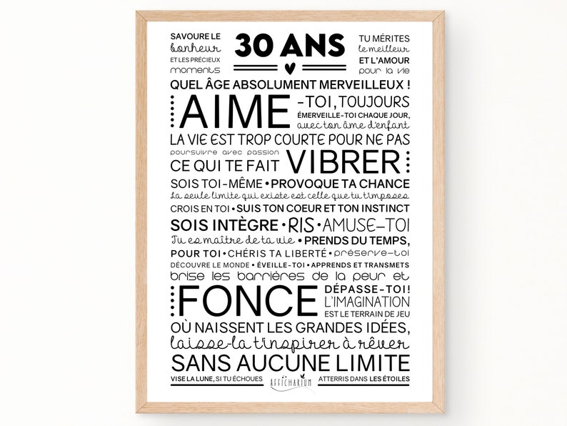 Affiche inspirante et motivante pour anniversaire 30 ans cadeau 30 ans affiche murale de mots Téléchargement immédiat À IMPRIMER image 1