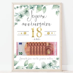 Cadeau argent anniversaire 18 ans, ton premier million, affiche message surprise pour billets à offrir, téléchargement immédiat À IMPRIMER image 1