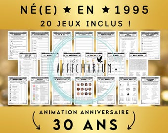 Année 1995 - 20 jeux d'anniversaire à imprimer, lot de jeux d'anniversaire 30 ans à imprimer (réponses incluses) - Téléchargement immédiat