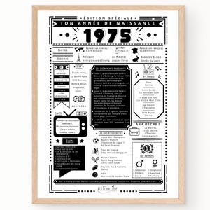 Journal de naissance 1975 - Affiche année de naissance, anniversaire 50 ans, déco fête anniversaire, cadeau 50 ans | À IMPRIMER SOI MÊME