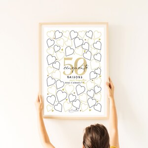 Affiche 50 coeurs à remplir, carte géante à messages anniversaire 50 ans, cadeau 50 ans, décoration fête anniversaire À IMPRIMER image 3