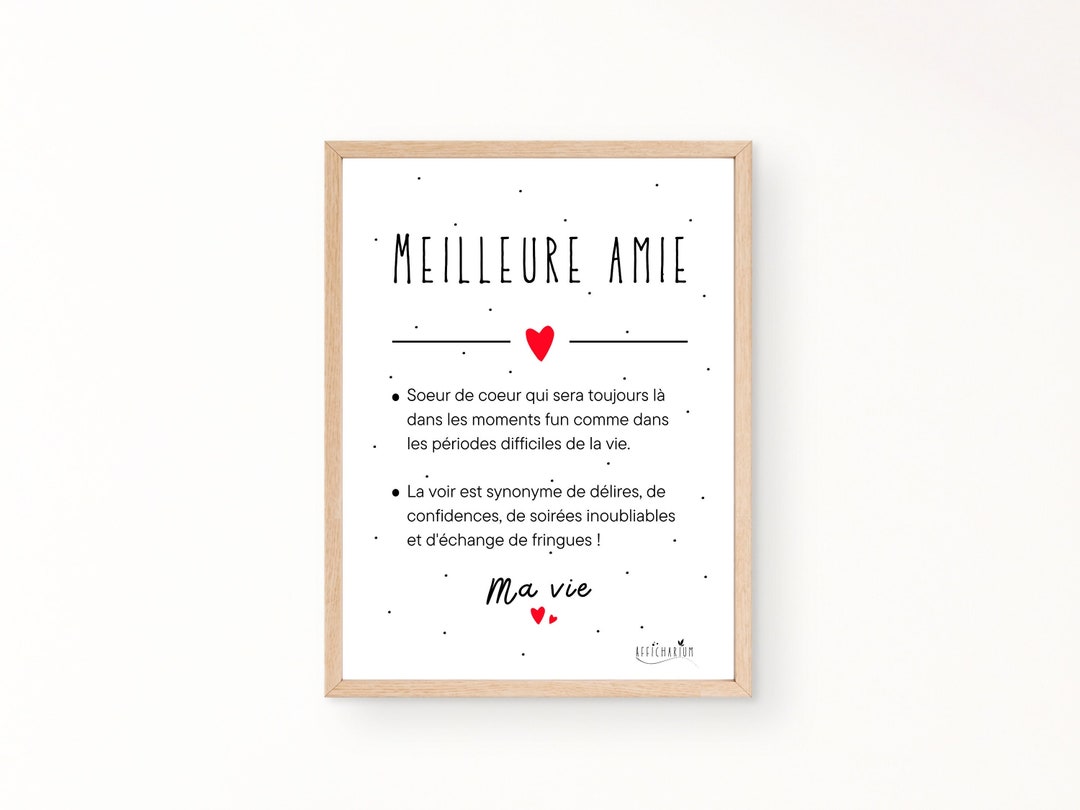 Affiche meilleure amie définition, coeur rouge, cadeau meilleure copine