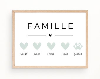 Affiche famille personnalisable avec prénoms et animal | Poster famille personnalisé | Crémaillère | Téléchargement en 24H | À IMPRIMER