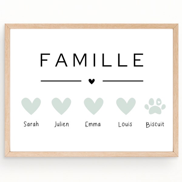 Affiche famille personnalisable avec prénoms et animal | Poster famille personnalisé | Crémaillère | Téléchargement en 24H | À IMPRIMER