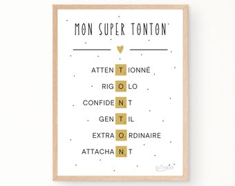 Affiche tonton scrabble | cadeau tonton original pour anniversaire | affiche définition tonton | Téléchargement immédiat | À IMPRIMER