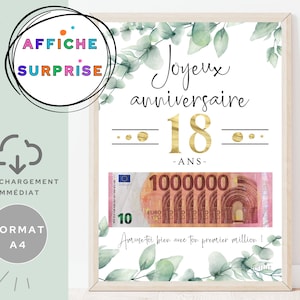 Cadeau argent anniversaire 18 ans, ton premier million, affiche message surprise pour billets à offrir, téléchargement immédiat À IMPRIMER image 2