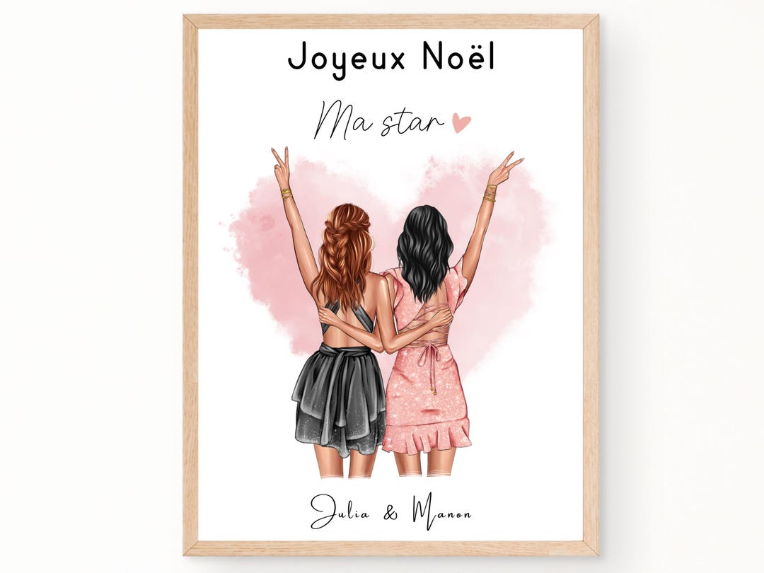 Cadeau Noël Meilleure Amie Personnalisé Avec Personnages Et Prénoms Affiche Amie Noël