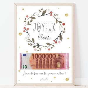 Cadeau de Noël argent, ton premier million, affiche message surprise pour billets à offrir, téléchargement immédiat À IMPRIMER image 1