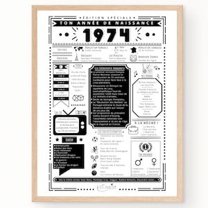 Journal de naissance 1974 - Affiche année de naissance, cadeau anniversaire, décoration fête anniversaire | À IMPRIMER SOI-MÊME
