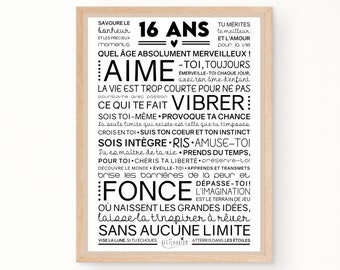 Affiche de motivation inspirante pour anniversaire 16 ans | cadeau 16 ans | affiche murale de mots | Téléchargement immédiat | À IMPRIMER