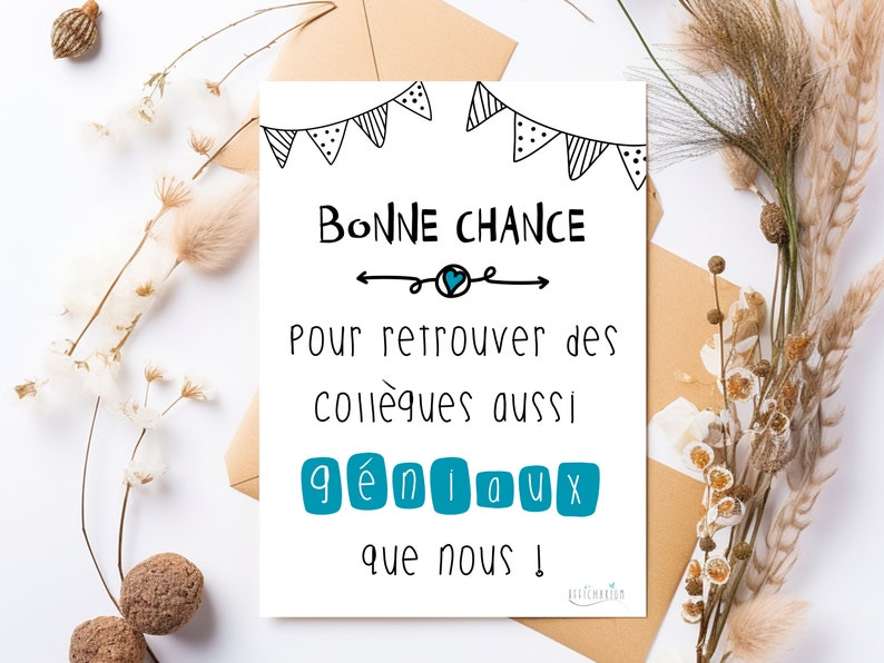 Carte humour pour départ de collègue "bonne chance..." | Carte amitié collègue | Carte au revoir | Téléchargement immédiat | À IMPRIMER image 3