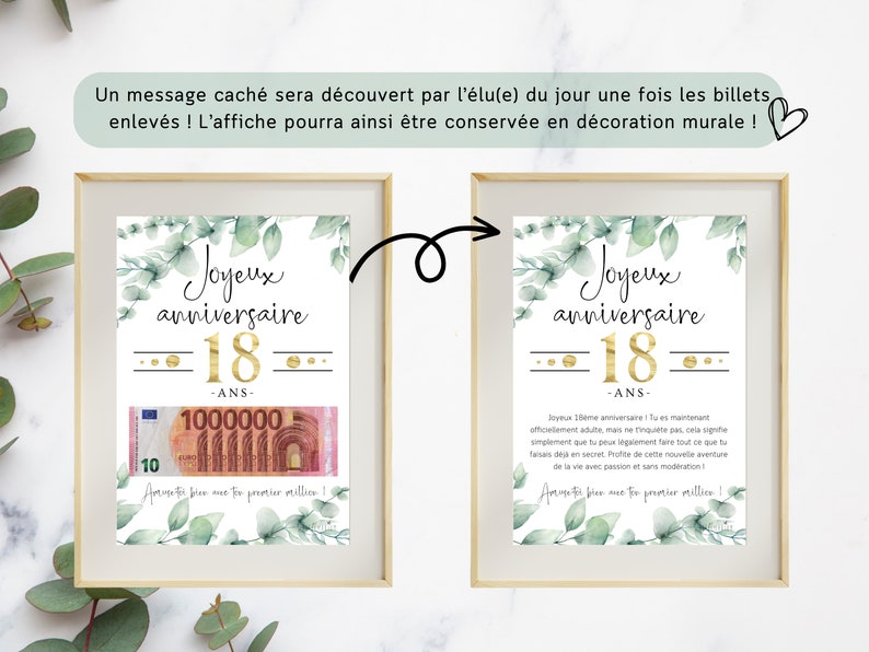 Cadeau argent anniversaire 18 ans, ton premier million, affiche message surprise pour billets à offrir, téléchargement immédiat À IMPRIMER image 5