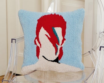 David Bowie Pillow Case 40x40, Loop Pile Tufted, Hand Tufted Pillow Cover