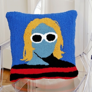 Kurt Cobain Pillow Case 40x40, Loop Pile Tufted, Hand Tufted Pillow Cover image 1