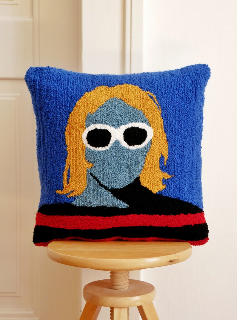 Kurt Cobain Pillow Case 40x40, Loop Pile Tufted, Hand Tufted Pillow Cover image 3