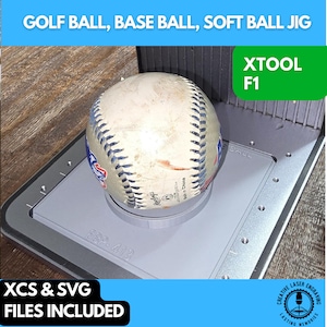 Golfboll, Basboll, Jigg för mjuka bollar xTool F1 lasergraver, 3D-utskriven jigg, xTool fiberlaserjigg, laserjigg, fiberjigg, XCS-fil