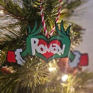 Personalized Grinch Hand Ornament, Grinch Ornament, Grinch Christmas Tree Ornament, Grinch Christmas Decor, Grinch Stocking Tag