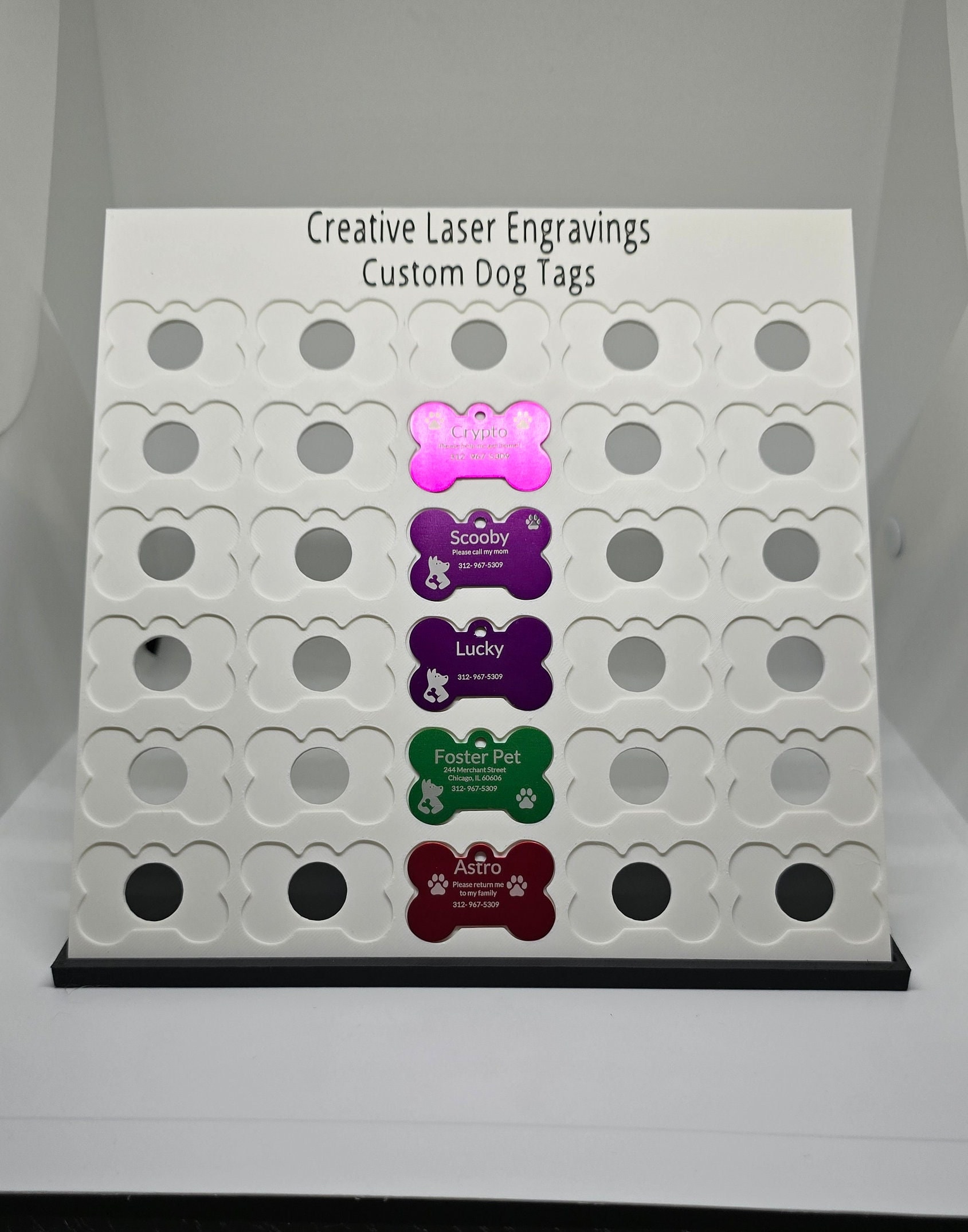 Buy Bone Dog Tag Display Stand - 30 Slot Laser Engraved Pet Tag Holder |  8.26x8.26 Inches | Perfect for Pop-up Stores & Events Online in India - Etsy