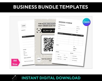 Business Bundle Pack, Editable Canva Templates, Invoice, Receipt, Order Form, Order Tracker, Gift Certificate, Thank You Card, Loyalty Card