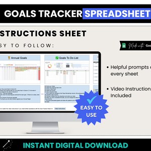 Goals Tracker Spreadsheet, Yearly Business Goals, Google Sheets Goals Task List, Goal Tracking, SMART Business Goals, Monthly Goal Tracking image 5