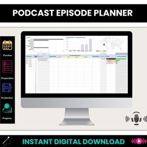 Podcast Episode Planner Spreadsheet, Digital Podcast Episode Tracker, Podcast Management Google Sheets Template, Podcast Workflow Tracker