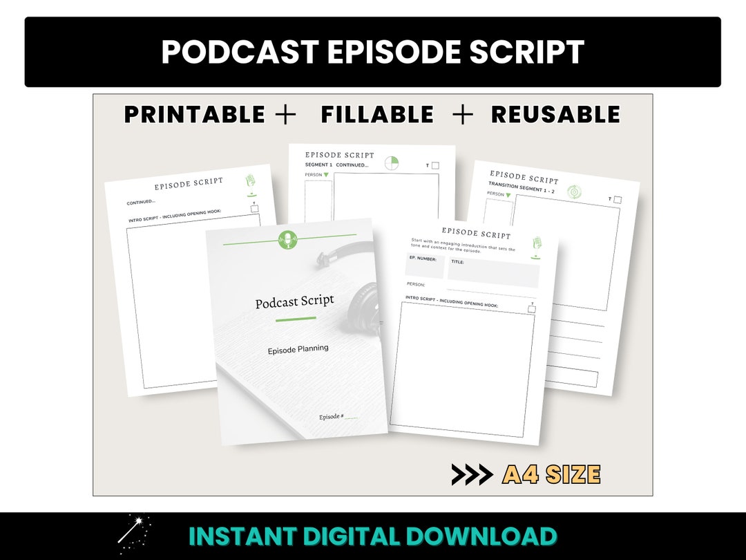 Podcast Episode Script Template, A4 Printable Podcast Content Planning ...