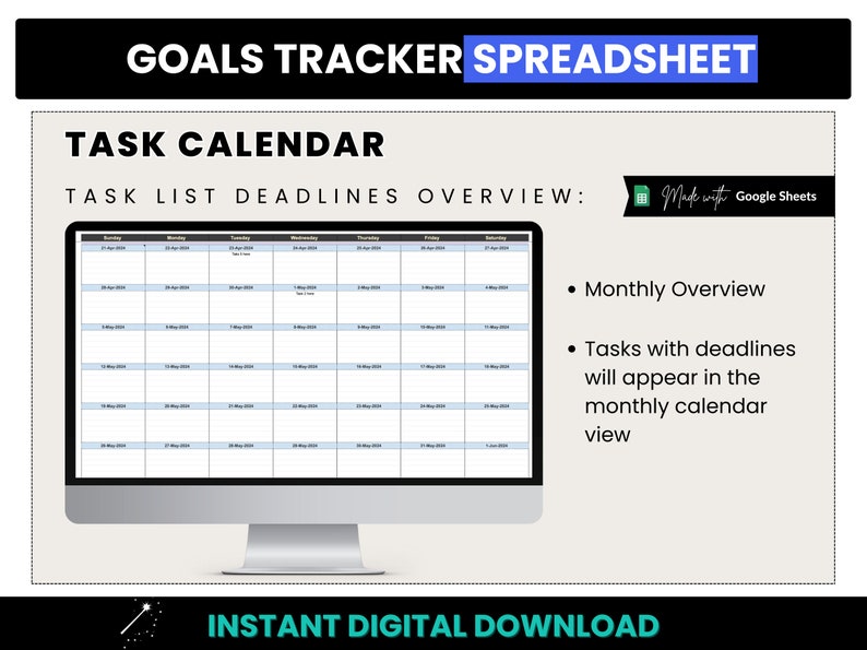 Goals Tracker Spreadsheet, Yearly Business Goals, Google Sheets Goals Task List, Goal Tracking, SMART Business Goals, Monthly Goal Tracking image 4