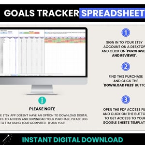 Goals Tracker Spreadsheet, Yearly Business Goals, Google Sheets Goals Task List, Goal Tracking, SMART Business Goals, Monthly Goal Tracking image 6