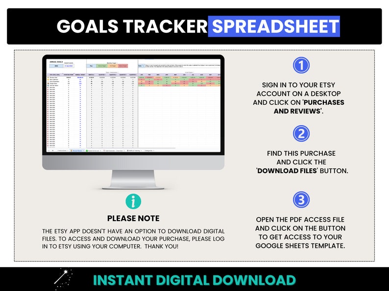 Goals Tracker Spreadsheet, Yearly Business Goals, Google Sheets Goals Task List, Goal Tracking, SMART Business Goals, Monthly Goal Tracking image 6