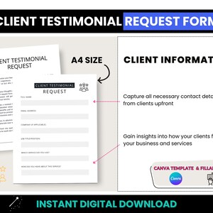 Client Testimonial Form, A4 Size Fillable Customer Testimonial Request PDF Form, A4 Size Client Feedback Form, Feedback Form Canva Template image 2