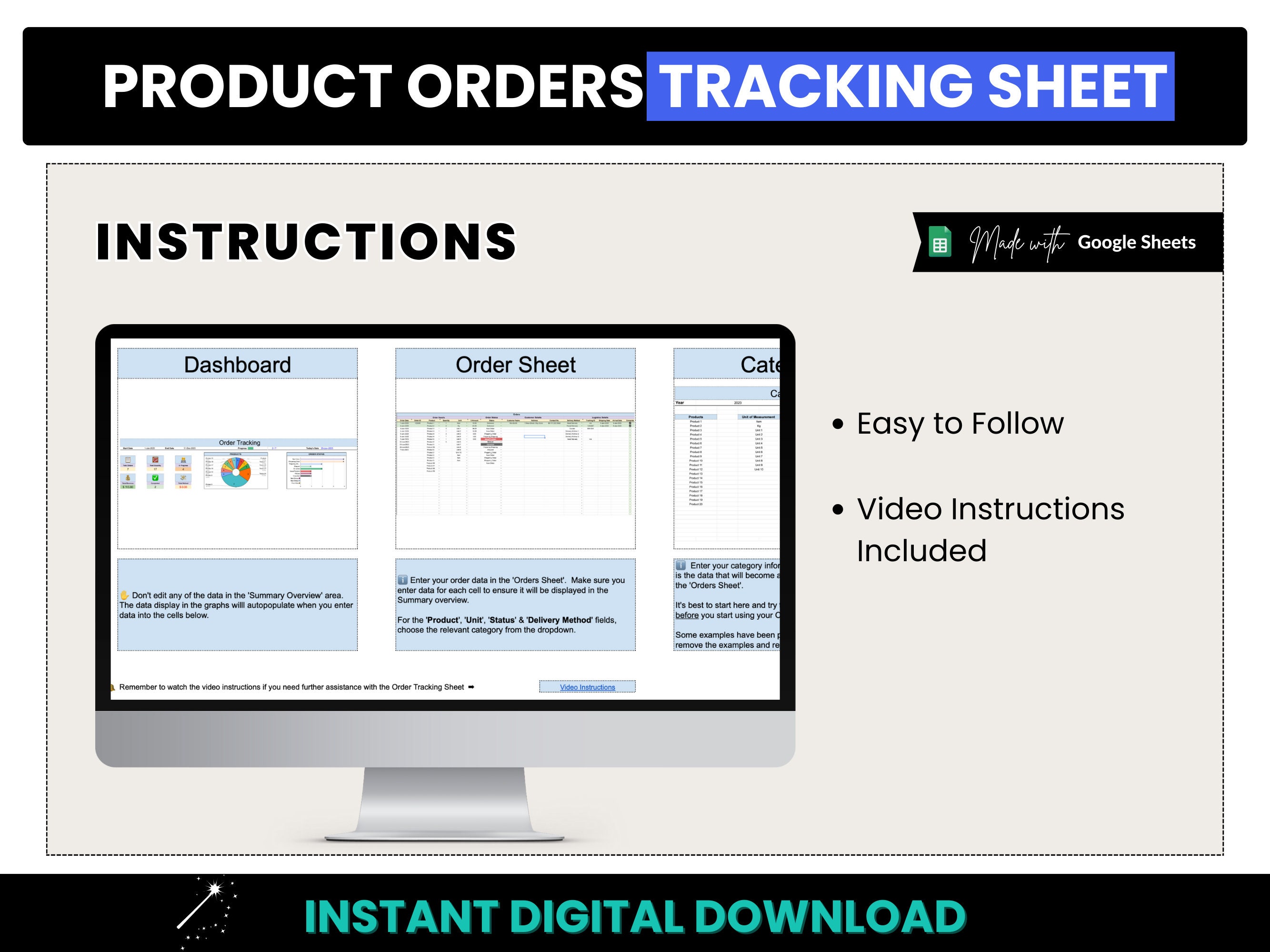 Product Orders Tracking Sheet, Product Management Tool, Small Business ...