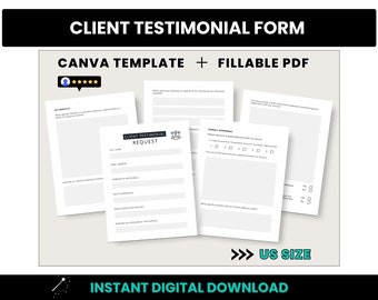 Client Testimonial Form, US Size Client Feedback Form, US Size Fillable Customer Testimonial Request PDF Form, Feedback Form Canva Template