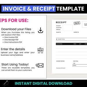 Invoice & Receipt Template, Small Business Invoice Template, Professional Fillable PDF Invoice, A4 Size Customer Receipt, A4 Service Invoice image 5