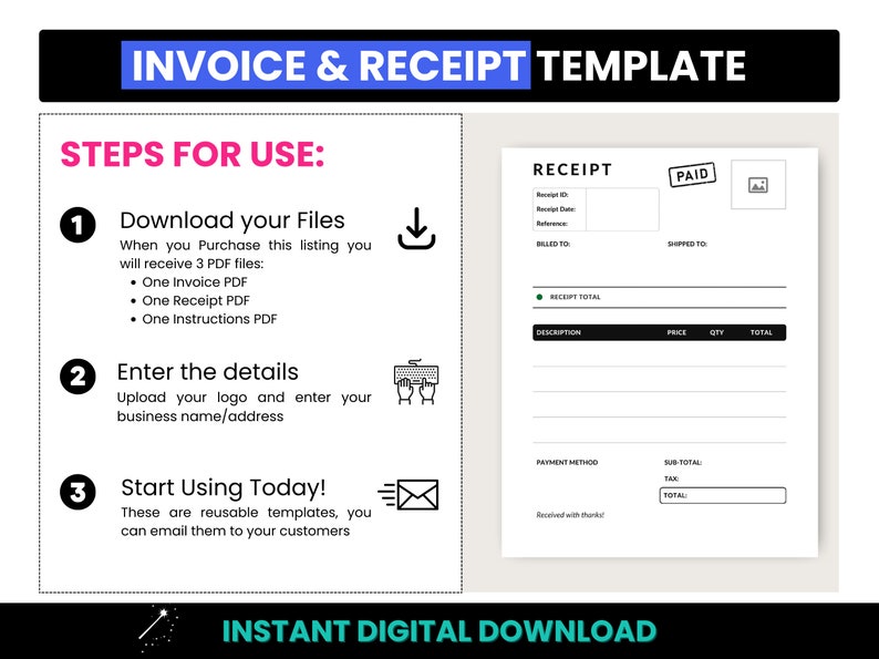 Invoice & Receipt Template, Small Business Invoice Template, Professional Fillable PDF Invoice, A4 Size Customer Receipt, A4 Service Invoice image 5