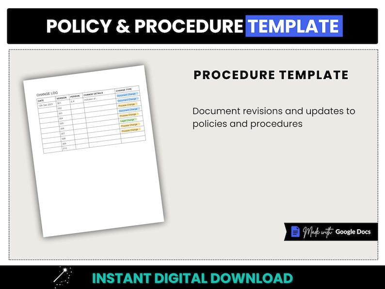 Policy & Procedure Template, Editable Google Docs Policy Template, Small Business Procedure Template, Standard Operating Procedure Template image 6