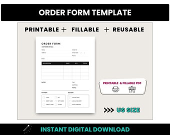 Order Form Template, US Fillable Order Form, Printable Order Form Template, US Business Fillable PDF Order Form, Purchase Form, Sales Order