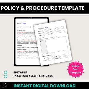 Policy & Procedure Template, Editable Google Docs Policy Template, Small Business Procedure Template, Standard Operating Procedure Template image 1