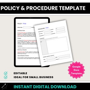 Policy & Procedure Template, Editable Google Docs Policy Template, Small Business Procedure Template, Business Policy Document Template